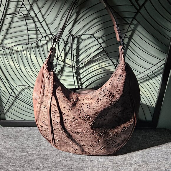 Danier | Brown Leather Lasr-Cut Patterns Hobo Shoulder Bag - Picture 1 of 16